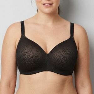 Wacoal Back Appeal Wirefree Contour Bra Womens 36DD Black 856303 Smoothing Full